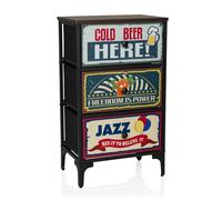 hjh LIVING Commode 3 tiroirs en intissé AMERIKO S 77x30x45 cm, Armoire à tiroirs au Look Vintage avec Motifs, Structure métallique