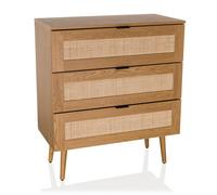 hjh LIVING Commode BOHEO K 80x40x90 cm 3 tiroirs cannage rotin aspect chêne