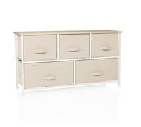 hjh LIVING Commode avec 5 tiroirs en Tissu FOLDAR 100x30x55 cm Commode à tiroirs Organisateur, Patins réglables en Hauteur, Structure métallique, Beige