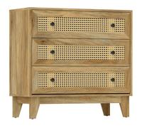 HOMCOM Commode 3 tiroirs Meuble de Rangement cannage en rotin 80 x 35 x 76 cm Aspect Bois Clair