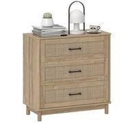 Commode - HOMCOM - 3 tiroirs en rotin - pieds en bois massif - style bohème - 76x35x76cm - chêne