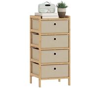 Commode HOMCOM, 4 tiroirs en tissu avec cadre en bambou, meuble de rangement étroit pour petits espaces, chambre à coucher, salon, couloir, blanc crème