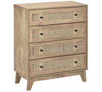 HOMCOM Commode 4 tiroirs – cannage en rotin, 80 x 35 x 95 cm, aspect bois clair