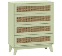 HOMCOM Commode 4 tiroirs Meuble de Rangement cannage en rotin 80 x 35 x 95 cm Aspect Bois Clair et Vert