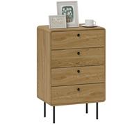HOMCOM Commode 4 tiroirs, Meuble de Rangement étroit avec Pieds en Acier, Coins arrondis et poignées en Bois, Style Moderne, Commode pour Chambre à Coucher, Salon, Couloir, 60 x 39 x 91,5 cm, chêne