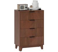 HOMCOM Commode 4 tiroirs Meuble de Rangement Vintage avec poignées en métal, Commode Chambre à Coucher, Salon - 60 x 36 x 90 cm, Effet Bois Marron