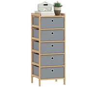 Commode HOMCOM, 5 tiroirs en tissu avec cadre en bambou, meuble de rangement étroit pour petits espaces, chambre à coucher, salon, couloir, gris clair