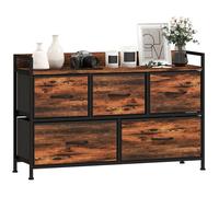 Commode - HOMCOM - 5 tiroirs en tissu pliables et plateau - cadre en acier - 98 x 29 x 63 cm - brun rustique