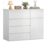 Commode - HOMCOM - 5 tiroirs, étagère réglable et porte à fermeture douce - bois - 100 x 40 x 80 cm - blanc