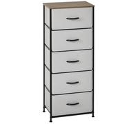 HomCom Commode 5 tiroirs – Tiroirs en tissu pliant, structure acier noir – 45 x 30 x 116 cm Gris