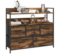Commode - HOMCOM - 5 tiroirs tissu pliables et amovibles et étagères ouvertes - cadre en acier - 98 x 29 x 85 cm - brun rustique