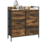 Commode - HOMCOM - 6 tiroirs en tissu non tissé - cadre acier - pour chambre à coucher salon - 79 x 29 x 85 cm effet bois d'acajou