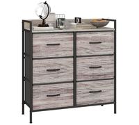 HOMCOM Commode, Meuble de Rangement pour Chambre à 6 tiroirs Pliables en Tissu Non tissé, Commode Rangement avec Cadre en Acier, pour Chambre à Coucher, Salon, Effet Bois Gris