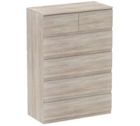 HomCom - Commode 6 tiroirs - Meuble étroit sans poignées, bois naturel 80x39x115 cm