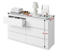 Commode HOMCOM 6 Tiroirs Meuble Rangement Moderne Blanc 120x39x75cm Chambre