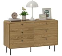 HOMCOM Commode 6 tiroirs Meuble de Rangement Style Moderne avec Coins arrondis et Pieds en Acier, Commode Chambre à Coucher, Salon - 120 x 40 x 75 cm, Effet Bois de chêne