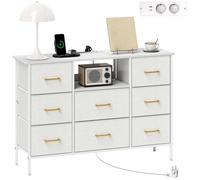 Commode - HOMCOM - 8 tiroirs en tissu bouclette - port USB, port TYPE-C - structure en acier - 110 x 30 x 76 cm - crème