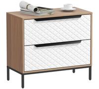 Commode Homcom avec tiroirs en tissu et façades à motif losange pour salon, bureau, dressing, naturel et blanc Natural Wood-117.5x30x73.5 c