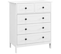 HomCom – Commode 5 tiroirs – Blanche, style contemporain, poignées métal – 74x40x91 cm