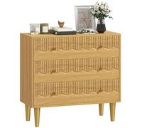 Commode HOMCOM, commode à 3 tiroirs, meuble de rangement avec pieds en acier et plateau en bois pour chambre à coucher, salon, chêne