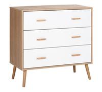 HomCom Commode design scandinave sur pieds 3 tiroirs coulissants pieds effilés – Blanc bois clair