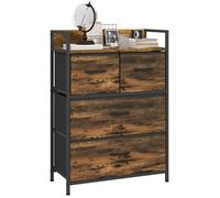 Commode style industriel - 4 tiroirs - acier noir non tissé plateau effet bois vieilli