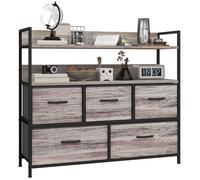 Commode - HOMCOM - meuble de rangement 5 tiroirs tissu pliables et amovibles - 98l x 29P x 85H cm - effet bois gris