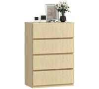 Commode HOMCOM, meuble de rangement à 4 tiroirs, armoire sur pied pour chambre à coucher ou salon, bois naturel