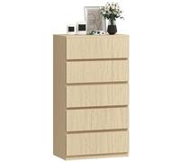 Commode HOMCOM, meuble de rangement à 5 tiroirs, armoire sur pied pour chambre à coucher ou salon, bois naturel