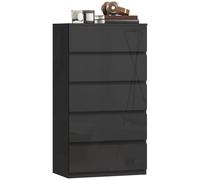 Commode HOMCOM, meuble de rangement à 5 tiroirs, meuble sur pied pour chambre à coucher ou salon, noir brillant
