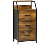 Commode - HOMCOM - style industriel 3 tiroirs en tissu amovibles 2 étagères meuble rangement - bois métal - 44x29x92cm