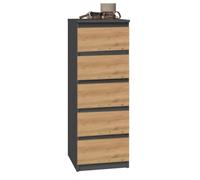 Commode - HUCOCO - VENICE - 5 tiroirs - Gris mat et aspect bois - 40x45x111 cm