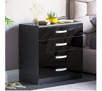Commode Hulio noire haute brillance avec 4 tiroirs - Meuble de chambre moderne