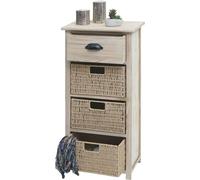 Commode HWC-K84 avec paniers, armoire à tiroirs, bois 83x40x29cm ~ naturel, paniers brun clair