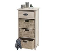 Commode HWC-K84 avec paniers, Armoire à tiroirs, Bois 83x40x29cm - Naturel, paniers Marron Clair