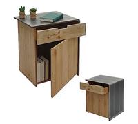 Commode HWC-L76, Table de Chevet d'appoint, Bois Massif Industriel certifié MVG 60x50x40cm, Naturel avec Aspect métal