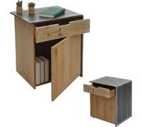 Commode HWC-L76, Table de Chevet d'appoint, Bois Massif Industriel certifié MVG 60x50x40cm, Naturel avec Aspect métal