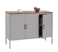 Mendler Commode HWC-L84 – Buffet armoire 3 portes métal 90x120x40 cm mélaminé gris