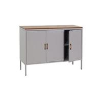 Mendler Commode HWC-L84 – Buffet armoire 3 portes métal 90x120x40 cm mélaminé gris