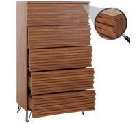 Commode Hwc-M49, Armoire Highboard, Design 3d 5 Tiroirs Bois Massif Mangue Métal 145x80x44cm Aspect Noyer Multicolore