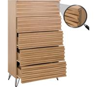 Commode HWC-M49, Armoire Highboard, Design 3D 5 tiroirs MDF métal 145x80x44cm ~ naturel