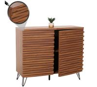 Commode Hwc-M49, Armoire Sideboard Highboard, 3d-Design Compartiments De Rangement, Bois Massif Mango Métal 85x95x45cm Aspect Noyer Multicolore