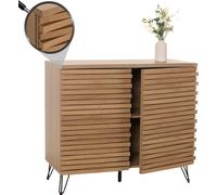Commode HWC-M49, Armoire Sideboard Highboard, 3D-Design compartiments de rangement, MDF métal 85x95x45cm ~ naturel
