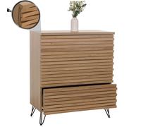 Commode Hwc-M49, Buffet Armoire Highboard, Design 3d 3 Tiroirs Bois Massif Mangue Métal 94x80x45cm Naturel Multicolore
