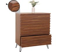 Commode HWC-M49, Buffet armoire Highboard, design 3D 3 tiroirs MDF métal 94x80x45cm ~ aspect noyer