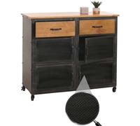 Commode HWC-N28, Armoire, roulettes 2 tiroirs, Structure 3D Industrielle rétro métal Bois 90x100x40cm - Noir, Naturel