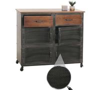 Commode HWC-N28, Armoire, roulettes 2 tiroirs, Structure 3D Industrielle rétro métal Bois 90x100x40cm - Noir, Marron