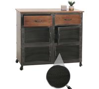 Commode HWC-N28, Armoire, roulettes 2 tiroirs, Structure 3D Industrielle rétro métal Bois 90x100x40cm - Noir, Marron