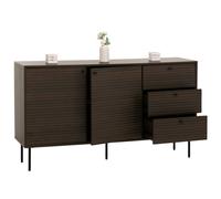 Commode HWC-N78, Sideboard, 3 tiroirs 2 portes, style scandinave métal bois mélamine MVG 85x150x40cm brun foncé