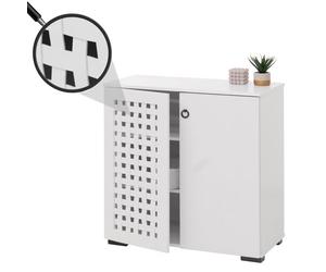 Commode HWC-N87, Buffet Armoire Buffet, design 3D tressé 2 portes 3 compartiments de rangement Soft-Close, 82x80x37cm blanc